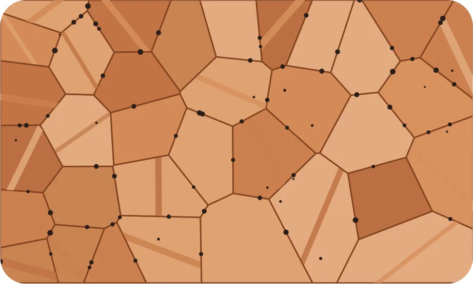 Schematic of ETP copper grains with dark cuprous oxide particles along the grain boundaries