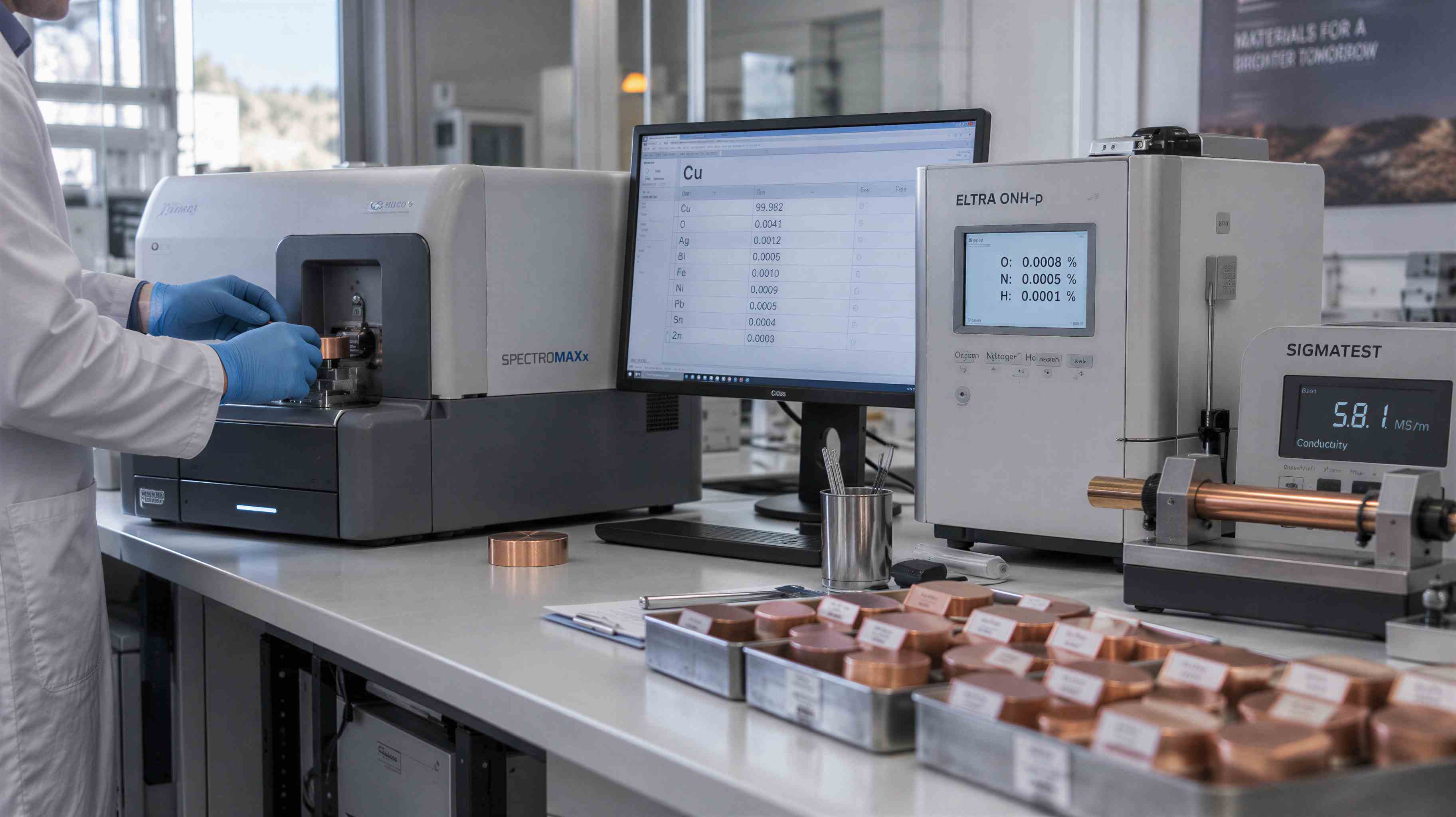 Quality laboratory with spectrometer and copper test samples