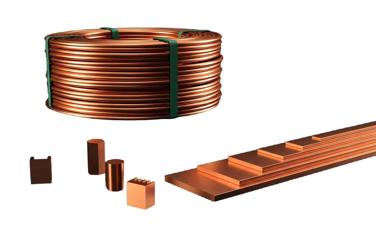 A strapped coil of oxygen-free copper rod, custom profiles and stacked busbar
